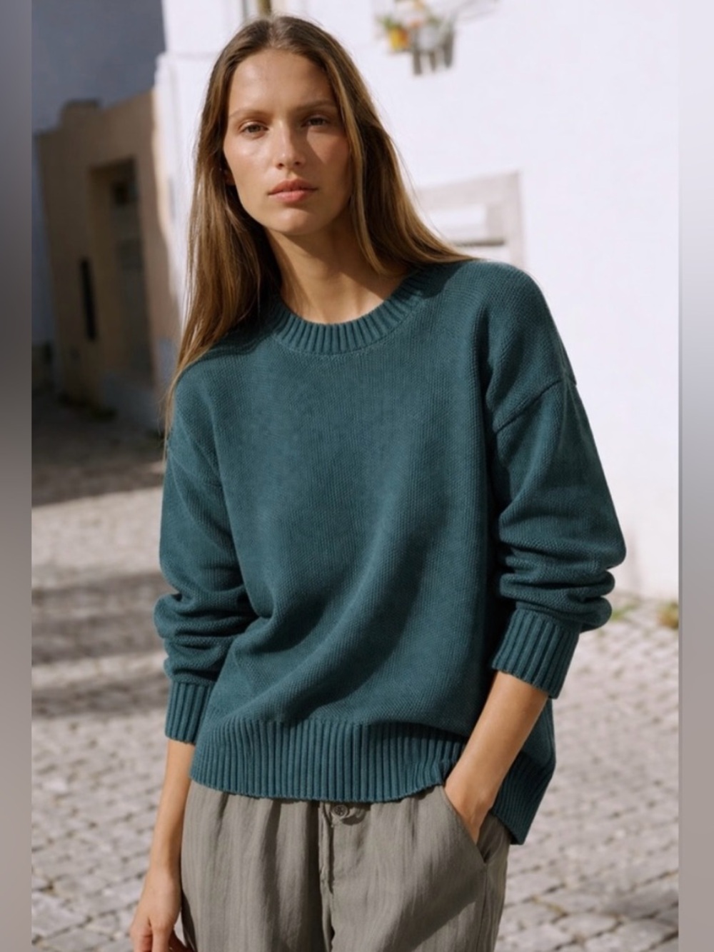 NWOT Matty M Green Knit Sweater Crewneck Pullover Cozy Minimalist Size L